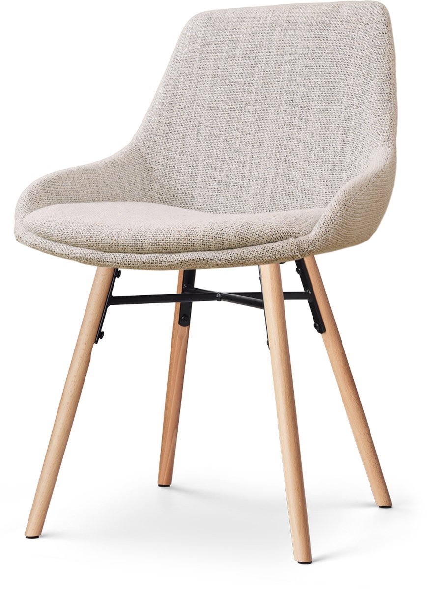 Nolon Nena-Isa Eetkamerstoel Beige Gemêleerd - Stof - Zonder Armleuning - Houten Poten - S