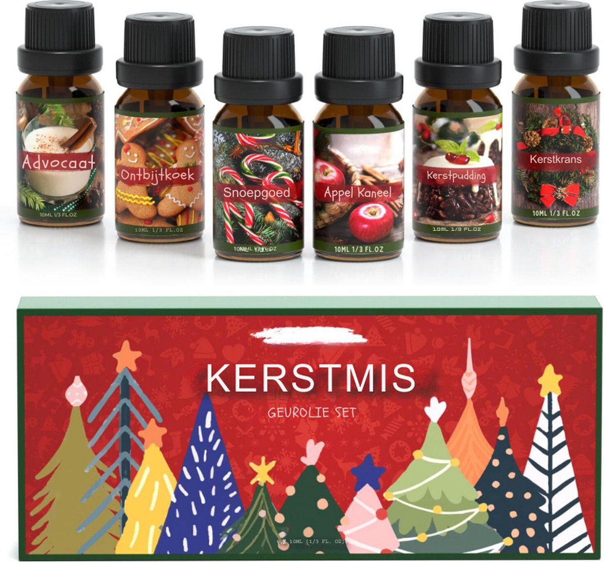 Goedkoopste Kerst Geur Oliën Cadeauset Essentiële Oliën Voor Diffuser 6x10ml Kerstkrans Appel Kaneel Gemberkoek Candy Cane Pudding Eierlikeur