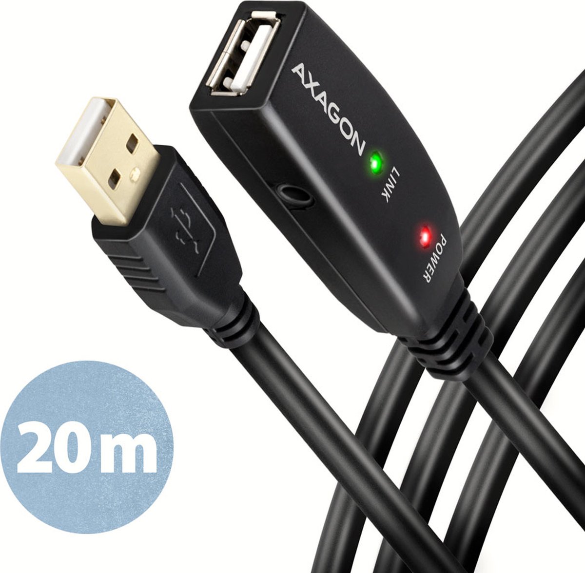 AXAGON ADR-220 USB-kabel USB 2.0 USB-A bus, USB-A stekker 20 m Zwart