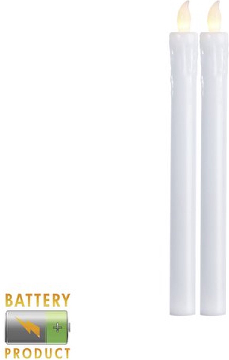 Star Trading Set van 2 LED-kaarsenpersen vanStar Trading, LED-kaars, warmwit kaarslicht voor kandelaars, op batterijen werkende kerstdecoratie van kunststof in wit, hoogte: 25 cm – foto 7
