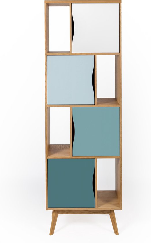 Inactief leider totaal Avine boekenkast met 4 planken en 4 deuren, in meerdere blauwtinten en  eiken. | bol.com