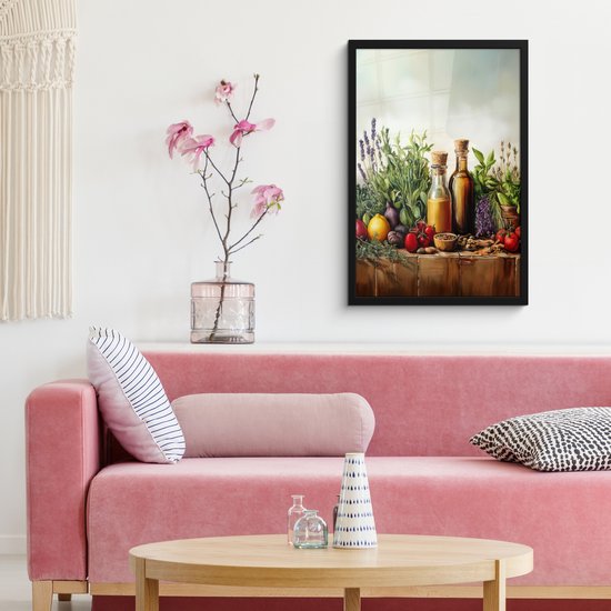 Poster in lijst - Fotolijst 40x60 cm - Posters - Stilleven - Kruiden - Specerijen - Fruit - Kleurrijk - Posterlijst zwart - Decoratie - Wanddecoratie woonkamer - Muurdecoratie slaapkamer