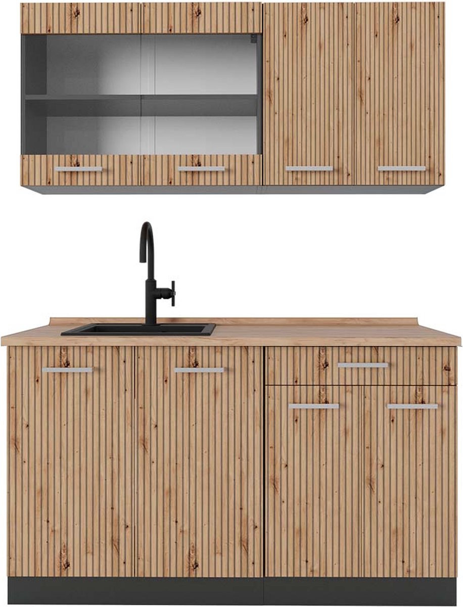 Vicco R-Line Eenpersoonskeuken – 140 cm, WB Eik Artisanaal eiken/antraciet