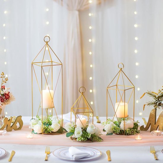 Romadedi Golden Lanterns for Wedding, Table Decoration, Set of 20 Mini Lanterns for Hanging with LED Candles for Party Decoration, Christmas, Ramadan, Garden, Balcony, Outdoor, Oriental