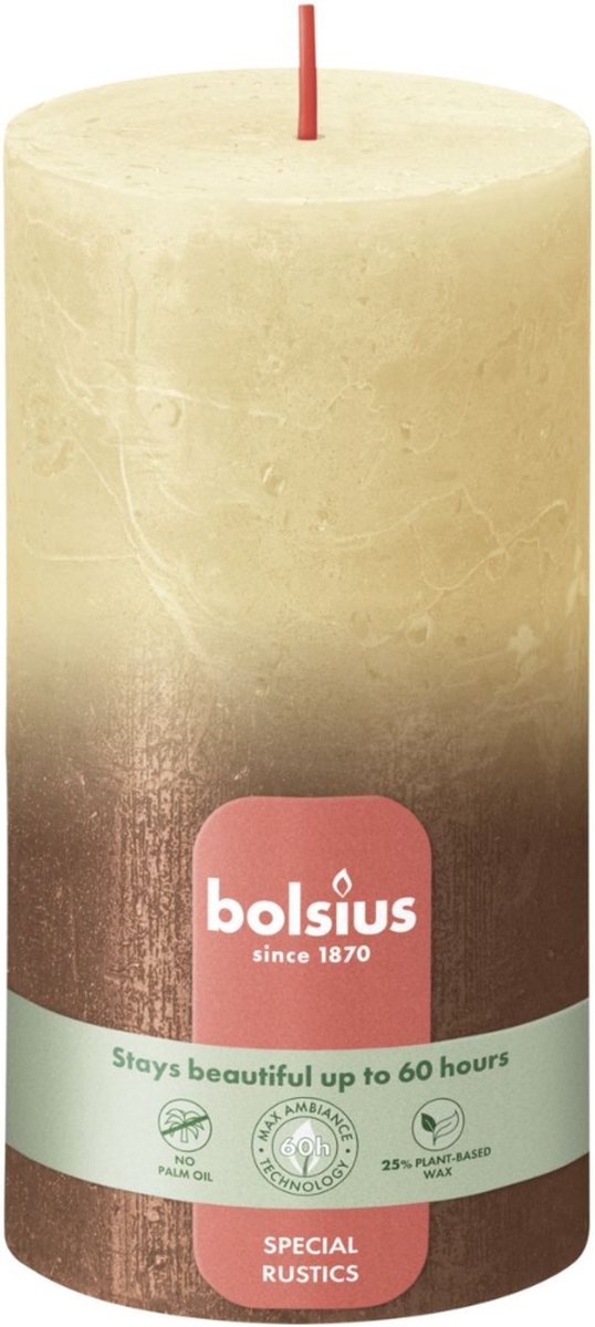 Bolsius - Rustiek stompkaars - Fading metallic - 130/68 - 1 Stuk - Oat Beige + Copper