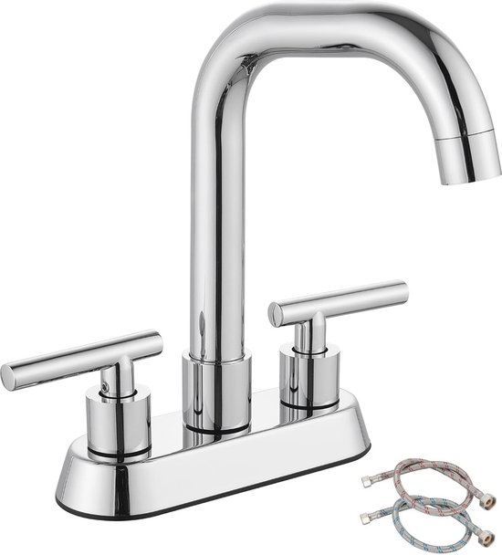 Ksunun Badkamer Kraan 2 Handgrepen Messing Badkamer Wastafel Kraan Warme en Koude Kraan Wastafel Mengkraan Met Beluchter Toilet Kraan Badkamer ​Vessel Wastafel Kraan, geborsteld Interesting