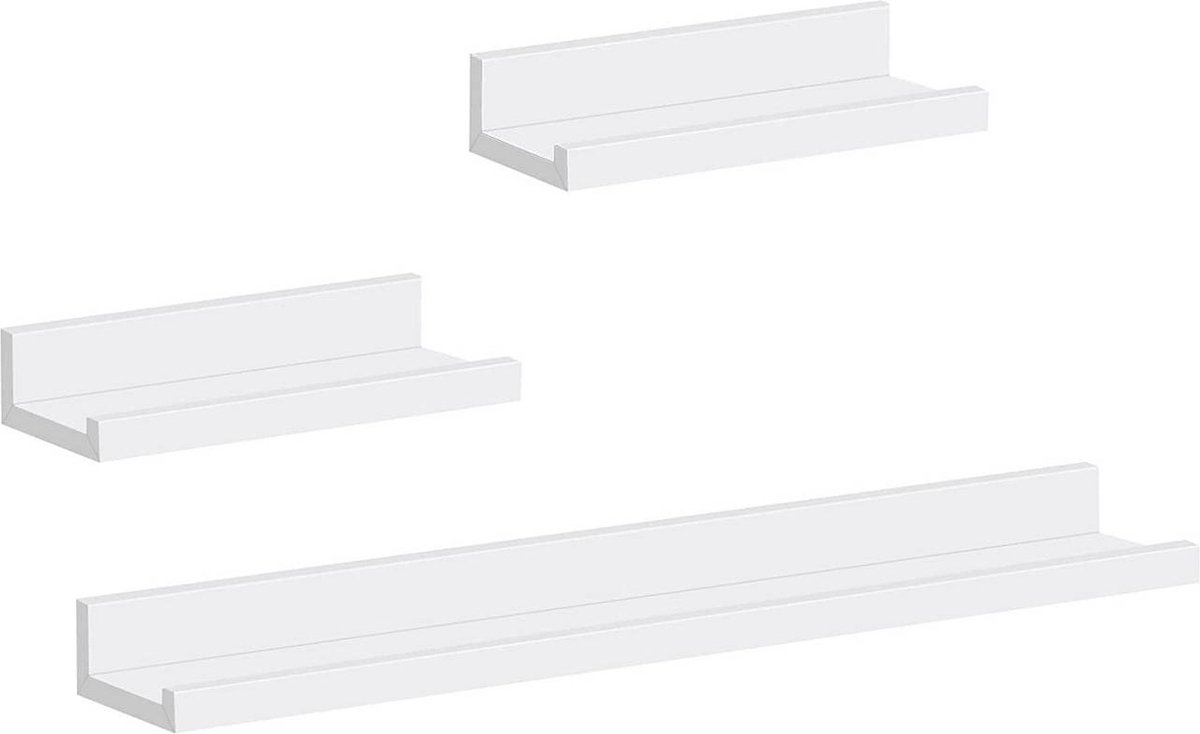 Zwevende Wandplankenset - Hoogwaardige MDF-planken - Witte kleur - Eenvoudige montage - Ruimtebesparend - Veelzijdig - Veiligheidskenmerken - Afmetingen 60x10x5/2cm & 30x10x5/2cm - 3 stuks