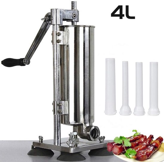 3/3,6/4 l worstschuiver, worstmachine, worstvulling van roestvrij staal met 4 buizen met verschillende diameters, ideaal voor thuis of restaurant (4 l) — afbeelding 4