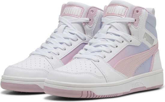 PUMA Puma Rebound V6 Mid Blurry Dreams Jr Baskets pour femmes Filles - PUMA White- Rose Mauve - Temps Cool