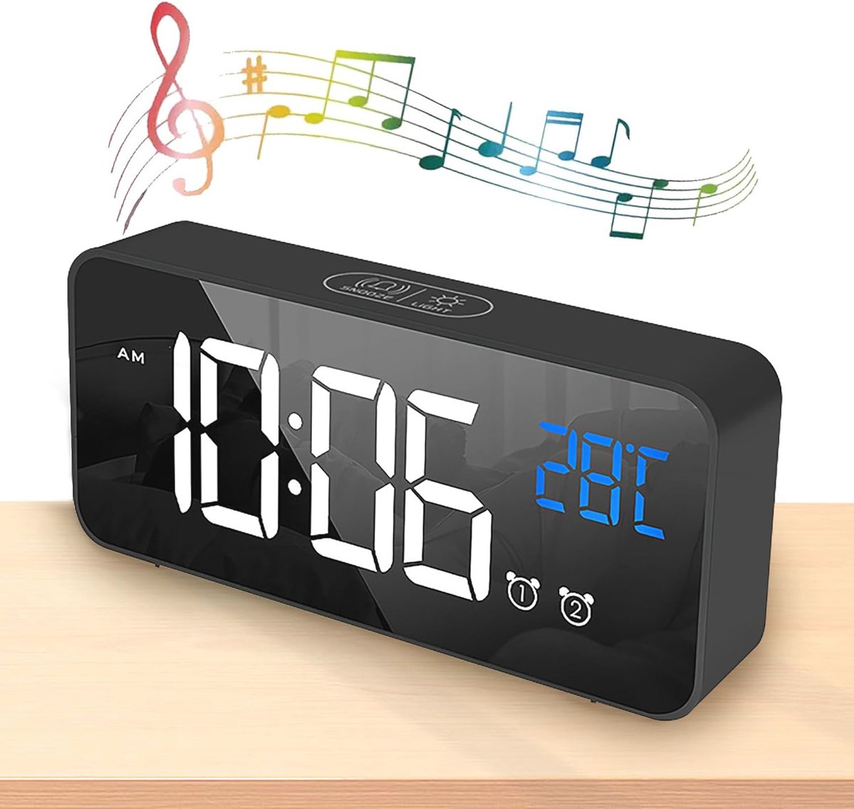 Digitale Wekker met LED Display en Temperatuur, Snooze Functie, Instelbaar Alarm Volume, 13 Geluidstypes, USB Oplaadbaar