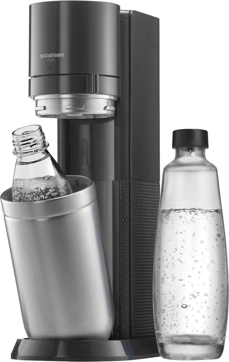 Goedkoopste SodaStream Bruiswatermachine DUO met 1L Glazen Fles en 1L Kunststof Fles in Titanium