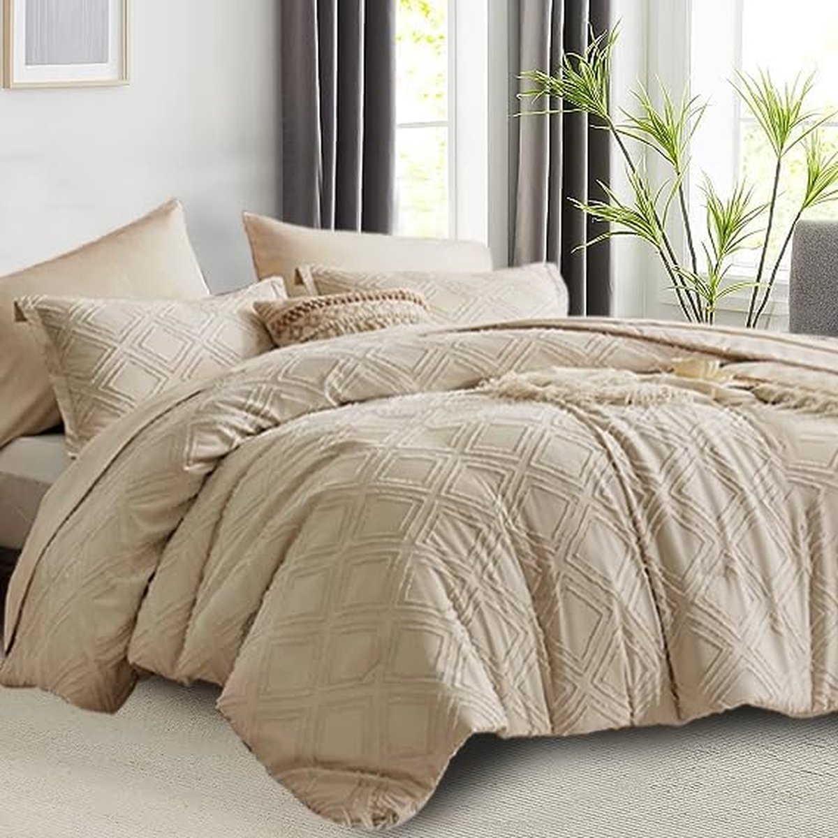 Goodivery ® Bohémien Stijl Slaapkamer Bedtextielset met Geometrische Tuft Ontwerp en Reversible Functie