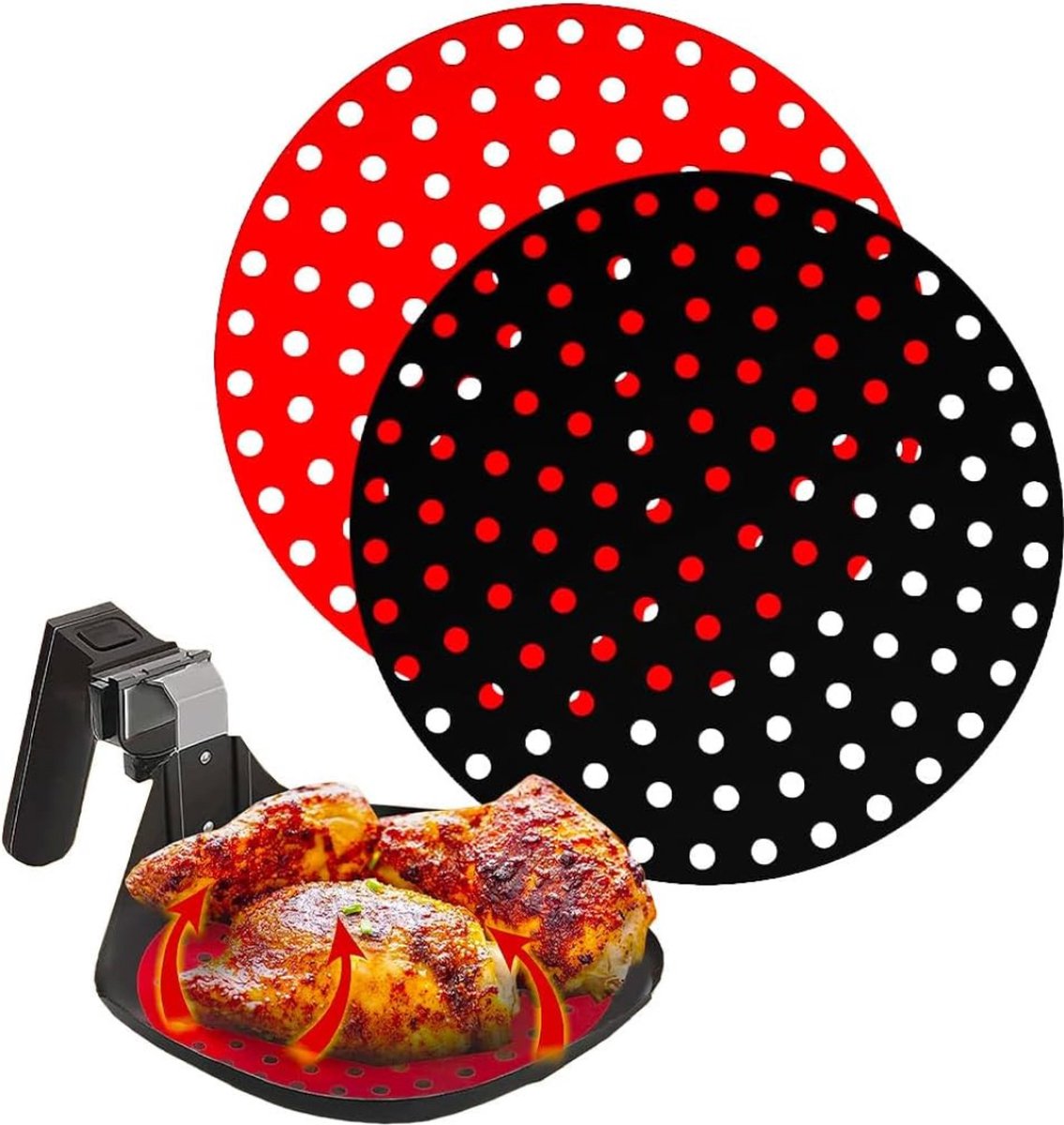 Set van 2 Herbruikbare Siliconen Airfryer Matten - Rond - Antiaanbak Luchtfriteuse Accessoires - Herbruikbaar Ovenpapier