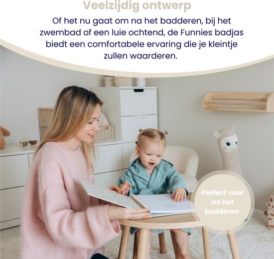 Funnies Badjas Lake Green 1-2 Jaar Baby Badjas, Badjas Kinderen, Peuterbadjas - 100% Katoenen Badstof - Zacht en Absorberend - Perfect na Zwemmen, Douchen of Badderen - Ideaal als Cadeau voor Baby’s en Kinderen — afbeelding 4