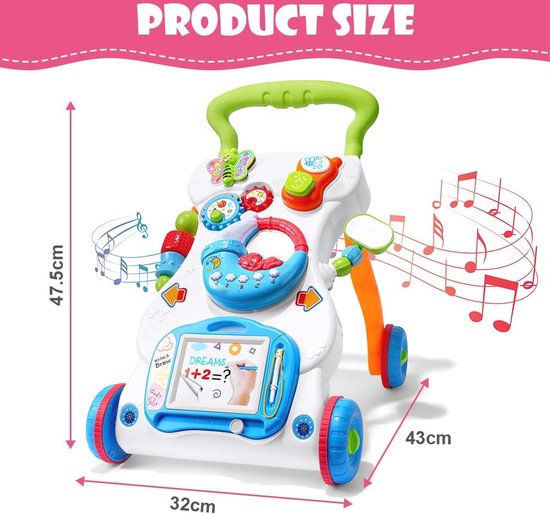 GOPLUS 6 in 1 Lauflernhilfe, Lauflernwagen mit einstellbarer Geschwindigkeit & 3 Höhen, Esstablett, Musik, Lichtern & klappbarem Design, Babywalker im Flugzeugmotiv für Baby 6–18 Monaten (Blau