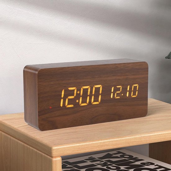 Digitale wekker, met elektronische houten led-tijdweergave, 3