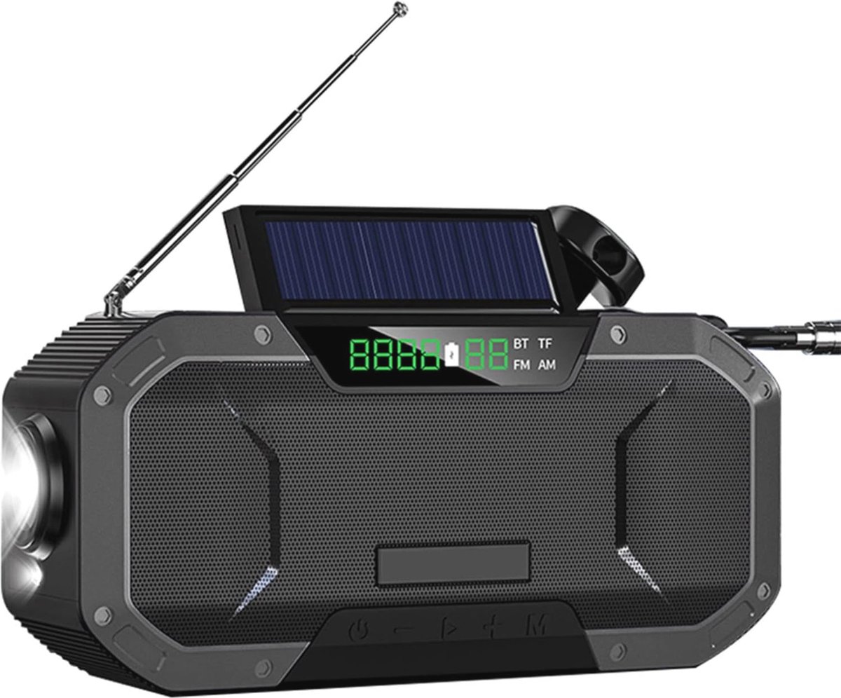 Draagbare Zonne- en Handcrank Weerradio met 5000mAh Lader en Flitslicht voor Storm, Camping en Outdoor Survival