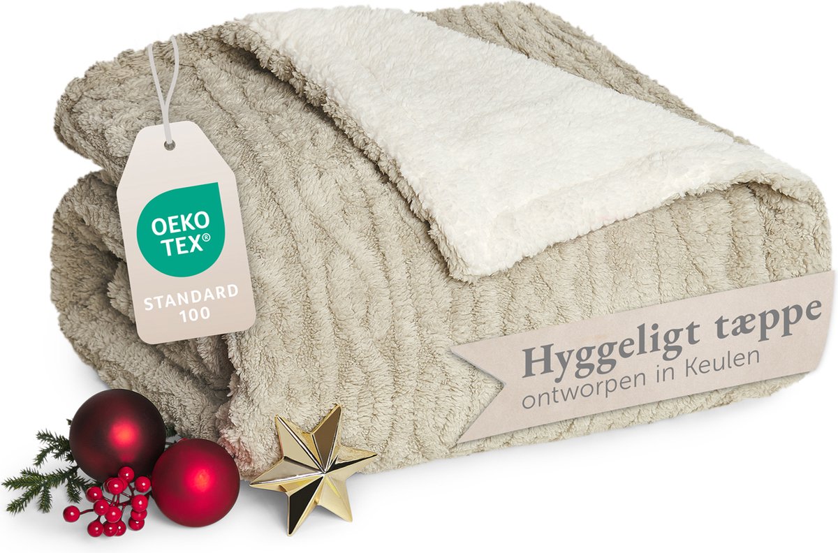 Blumtal Fleece Deken - Kabelgebreide look - 130x150 cm - Oeko-TEX gecertificeerd - Microvezel Fleece Deken - Zachte Sherpa Binnenkant - Zand en Ivoor