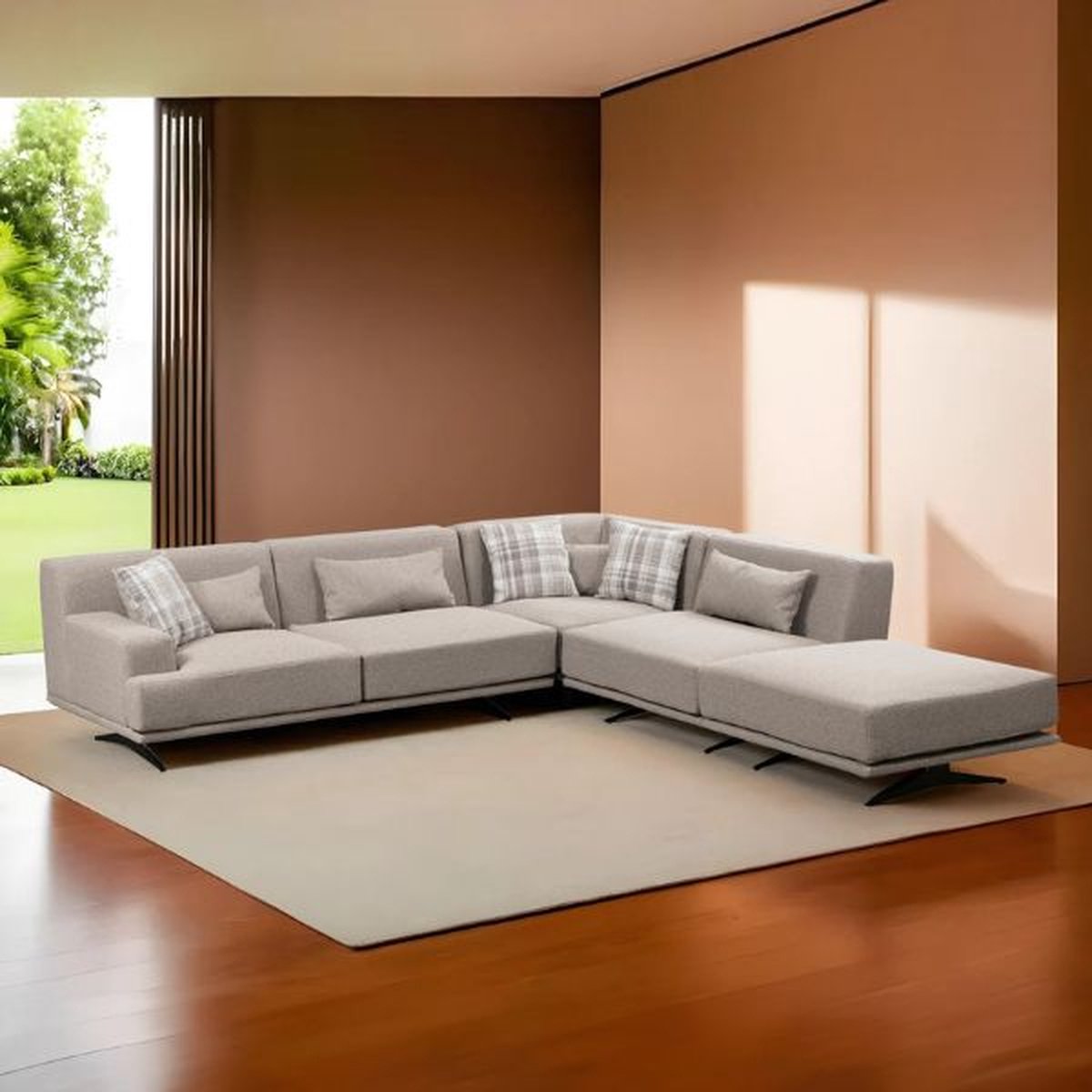 Bentley Hoekbank | BEUKENHOUT / SPAANPLAAT | Beige - Emob - Hoekbank - Beige - Hout; Polyester