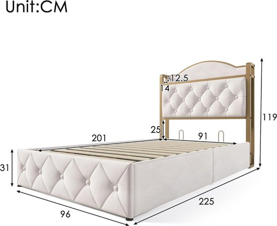 Xbro Gestoffeerd Bed 120 x 200 cm met Hoofdeinde en Lattenbodem