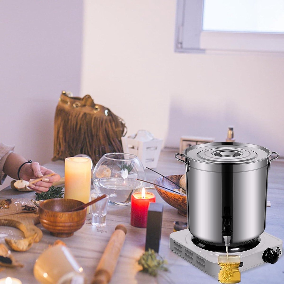 Nevolis Wax Melter for Candle Making Adjustable Temperature Control 1-5 Settings 5.65 L Large Wax Melting Pot with Anti-scalding Pressure Tap Candle Set - Electronic Heating Plate .