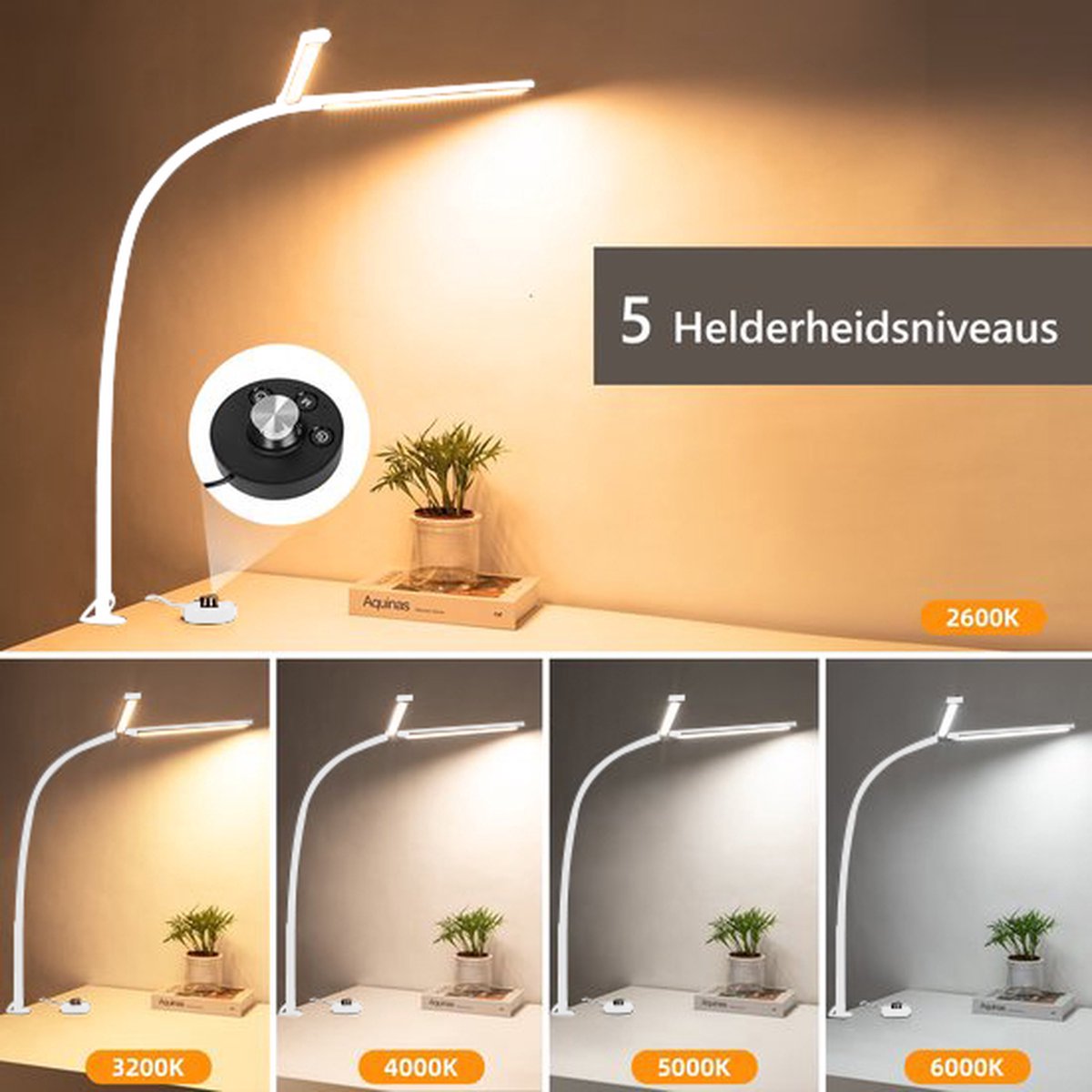 Lampen District® - Bureaulamp – Bureaulamp LED Dimbaar – Bureaulamp met Klem – Hobby werklamp – 5 Helderheidsniveaus & 10 Lichtstanden thumbnail 2