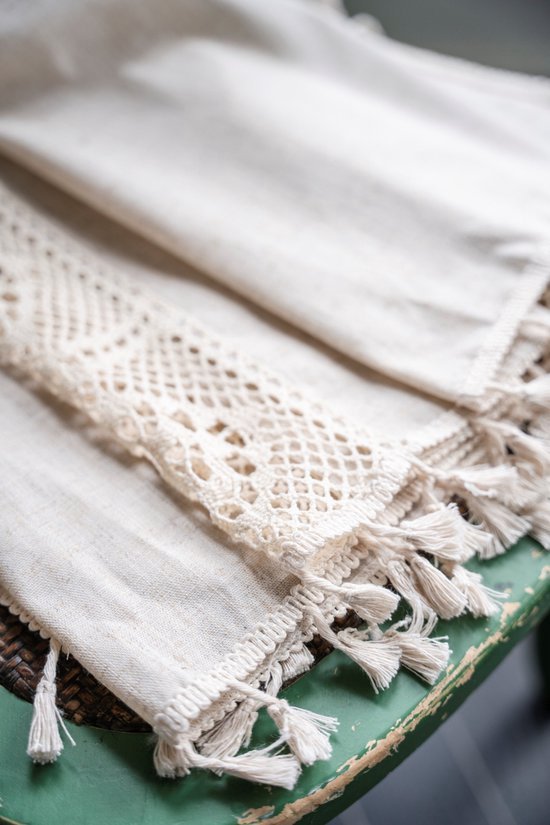 Boho Rideaux Pour Salon Vintage Gland Crochet kanten Panneaux Pour Chambre Fenêtre Ferme Rétro Creux Sheer Rideaux, 59"w × 63"l (150cm x160cm) -2 Panneaux-Beige Cube