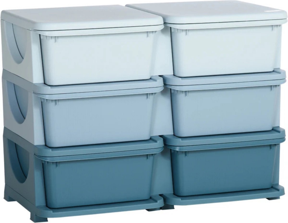 Opbergboxen - Ladekast met opbergdoos - Speelgoed organizer - Speelgoedkast - Blauw- 75L x 37B x 56,5H cm