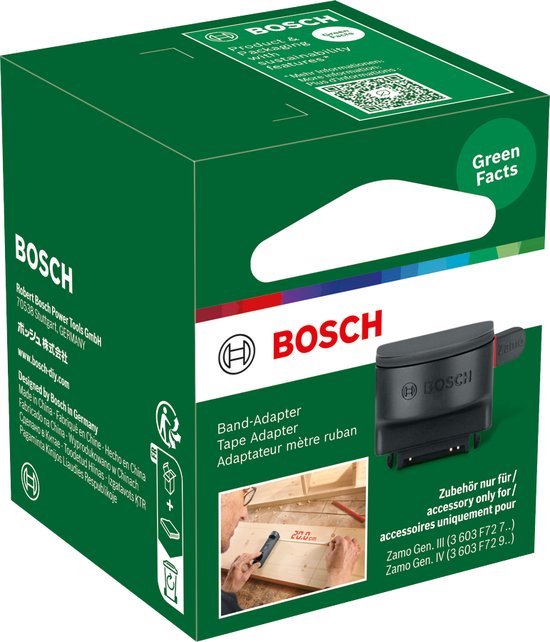 Groene Bosch verpakking met lintadapter en afbeelding van gebruik.