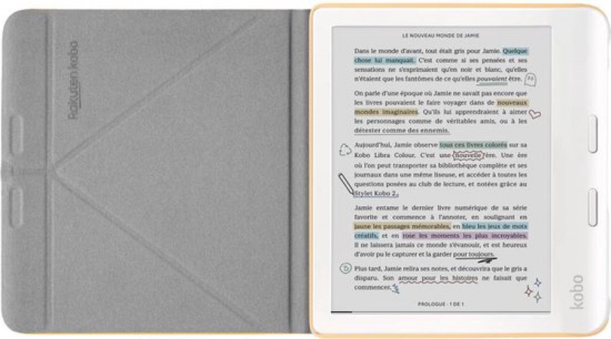 Kobo Libra Colour Hoes voor eReader - SleepCover - Geel - Ingebouwde standaard – foto 4