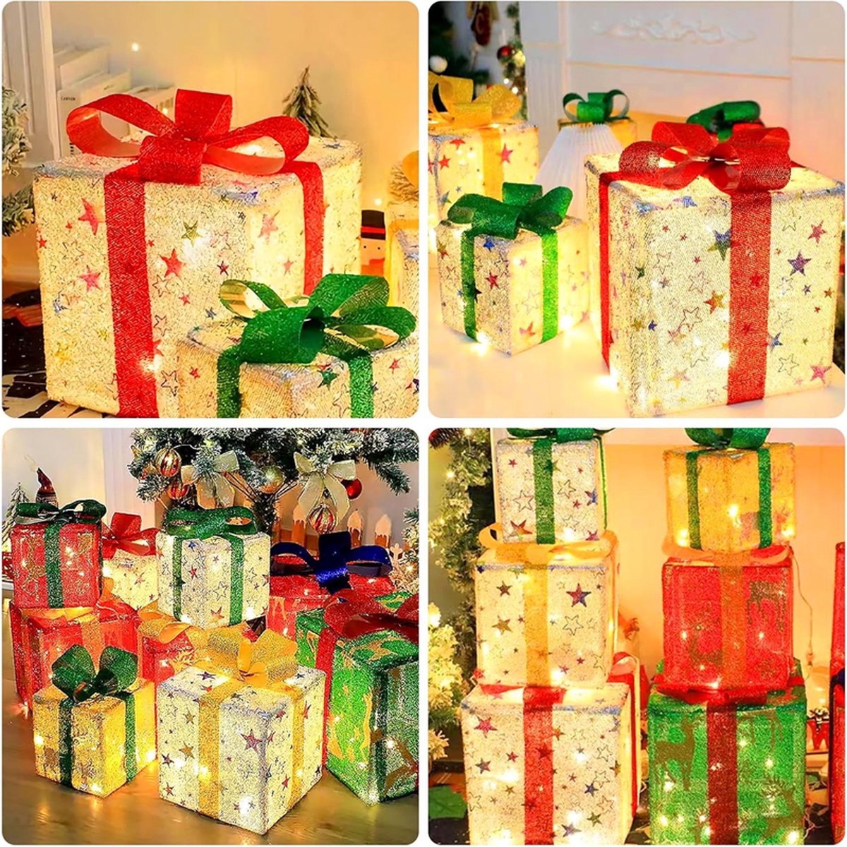 GlowBox LED Geschenkdozen - Set Van 3 Verlichte Kerstcadeaus Voor Binnen En Buiten
