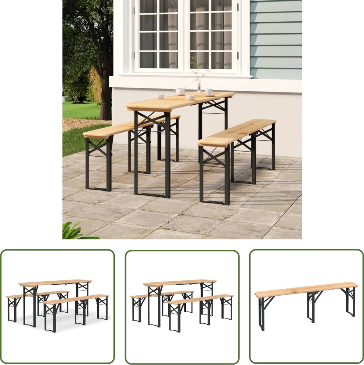 Inklapbaar biertafelset van massief vurenhout voor buiten - Tuintafel - Houten vouwtafel