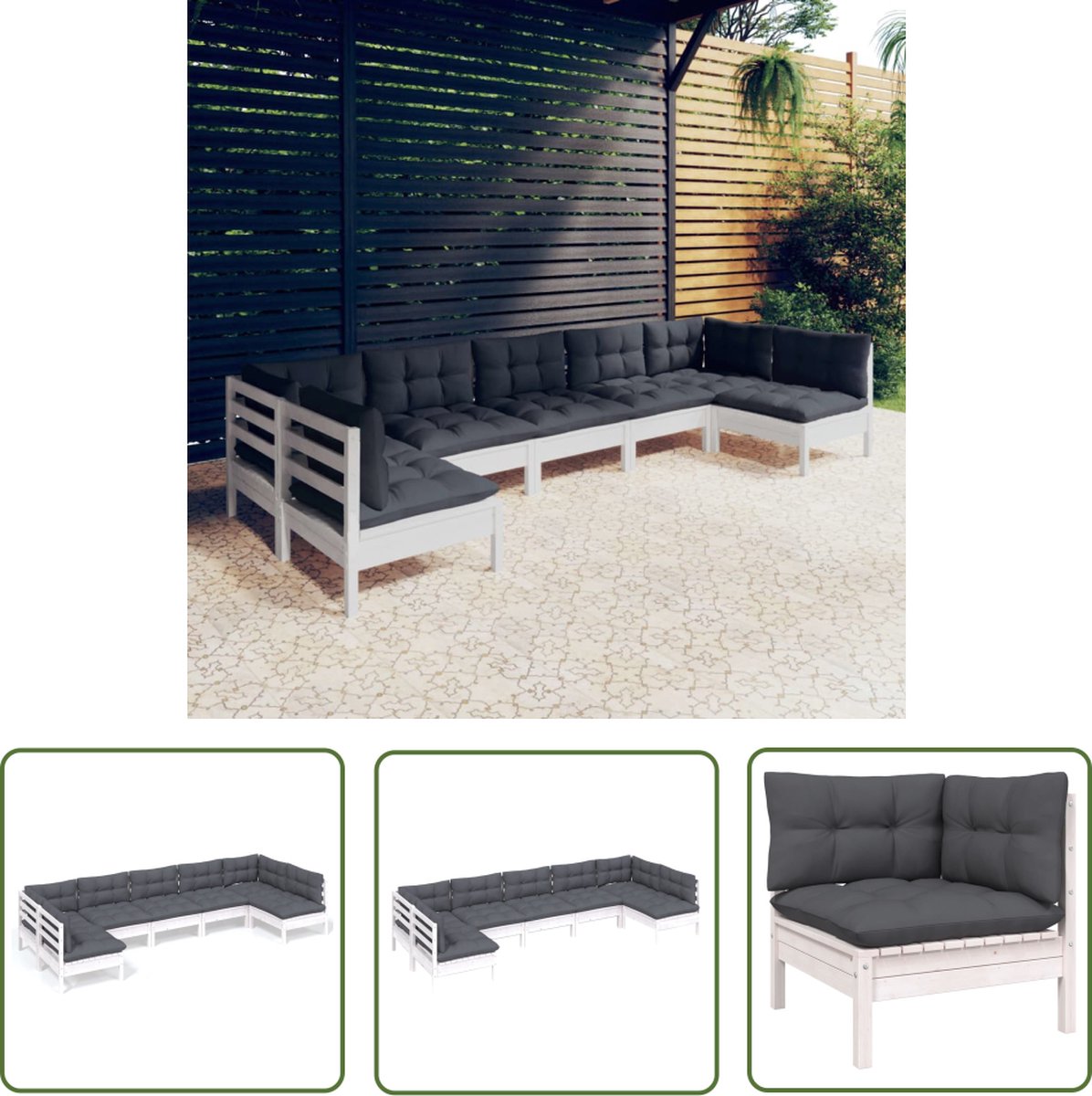 The Living Store 7-delige Loungeset met kussens massief grenenhout wit - Loungeset - Tuinset - Lounge Set - Houten Loungestoel - Tuinlounge The Living Store 7-delige Loungeset met kussens massief grenenhout wit - Loungeset - Tuinset - Lounge Set - Houten Loungestoel - Tuinlounge - Image 1