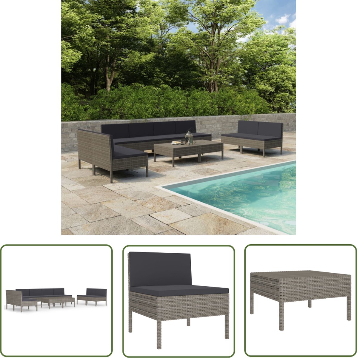 The Living Store 10-delige Loungeset met kussens poly rattan grijs - Loungeset - Tuinset - Tuinmeubels - Loungebank - Buitenshuis Meubilair The Living Store 10-delige Loungeset met kussens poly rattan grijs - Loungeset - Tuinset - Tuinmeubels - Loungebank - Buitenshuis Meubilair - Afbeelding 1