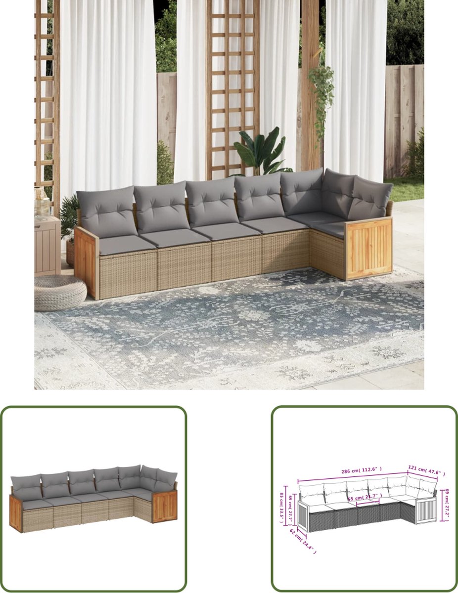 Loungeset met beige poly rattan en kussens - Buitendecoratie - Tuinbank