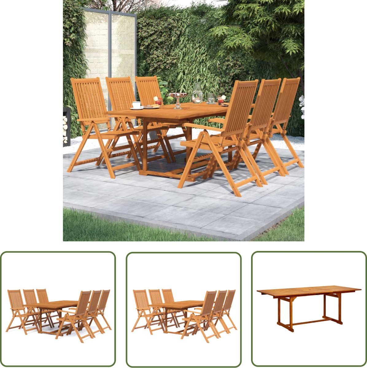 The Living Store 7-delige Tuinset massief acaciahout - Tuinmeubelen - Acacia Hout - Eetkamerset - Buitentafel - Lounge Set