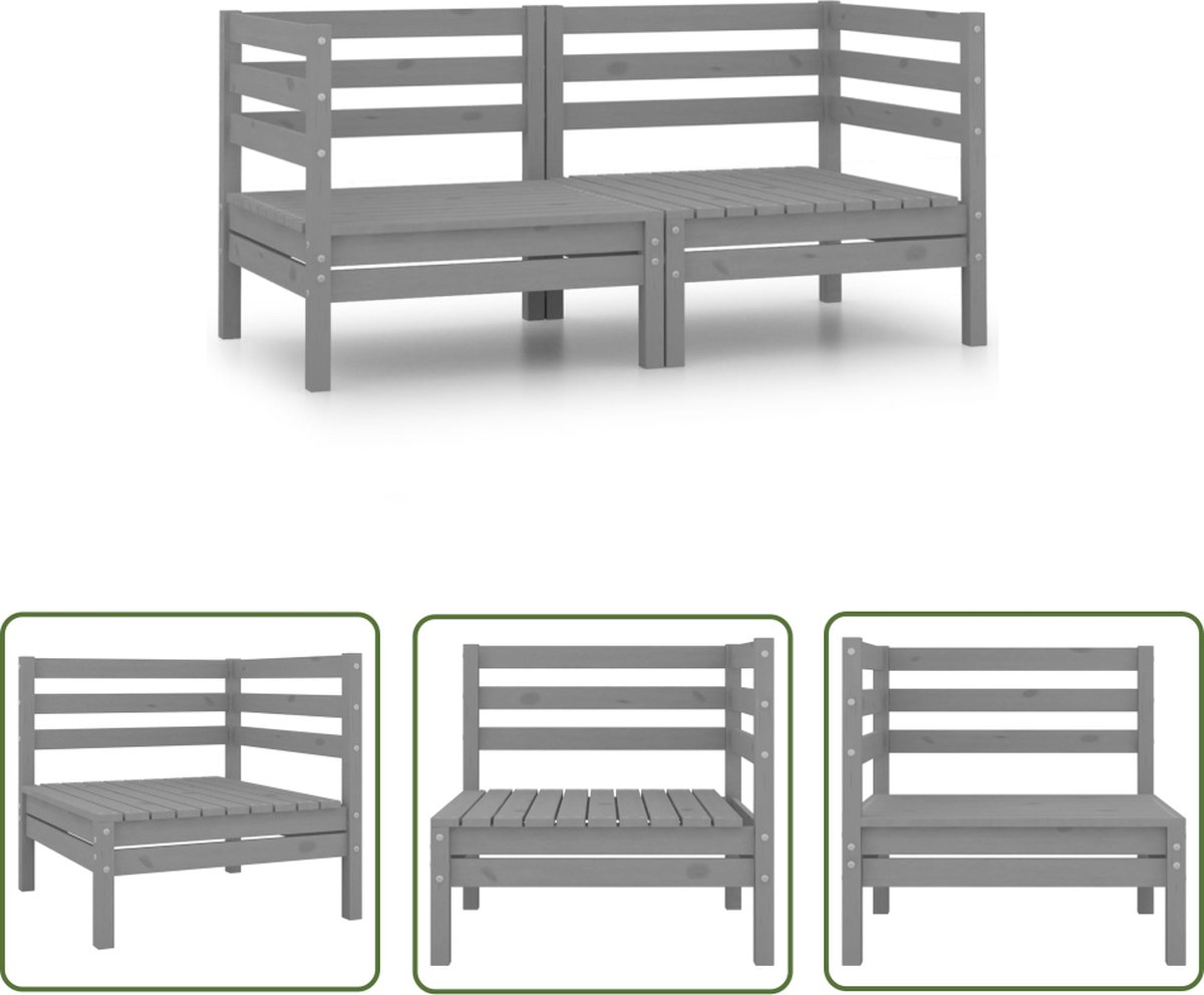 The Living Store Tuinhoekbank 2 st massief grenenhout grijs - Hoekbank - Tuinbank - Lounge Set - Buitendecor - Hout Meubel
