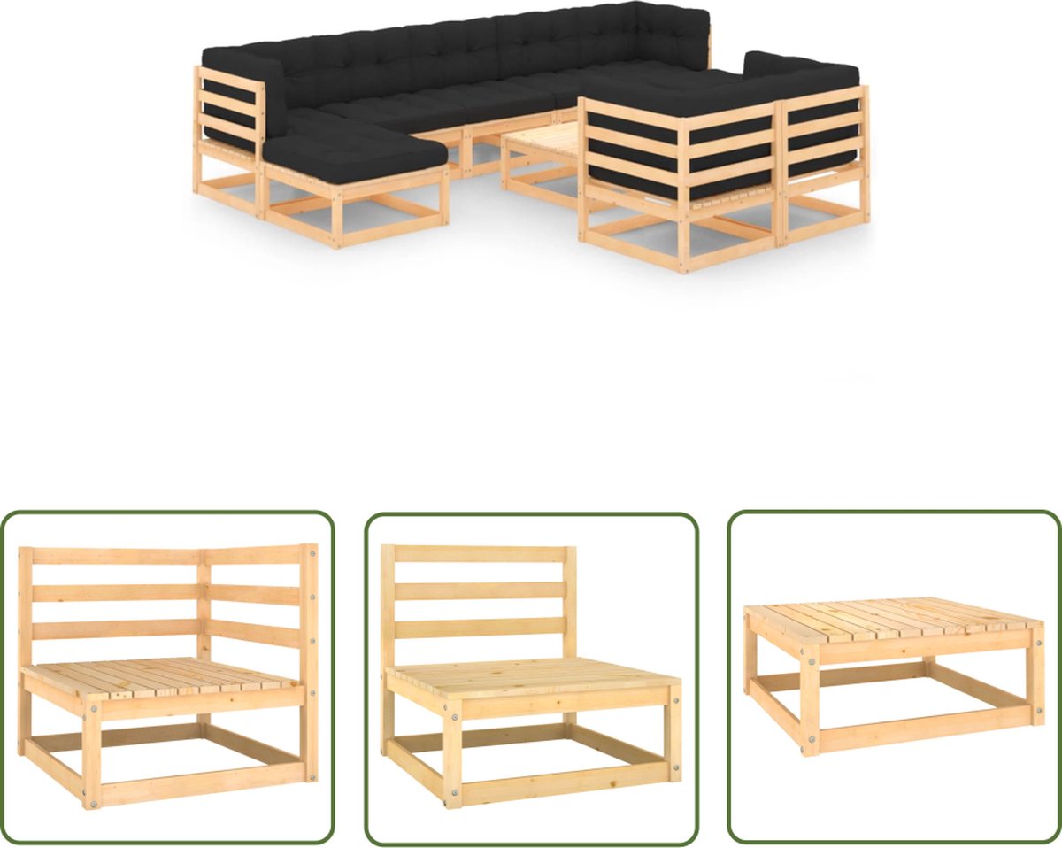 Tuin Loungeset met antracietkleurige kussens van grenenhout - Buitendecor - Houttuinmeubilair