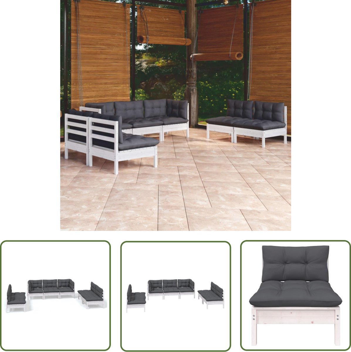 Massief grenenhouten loungeset met kussens - buitendining en tuinlounge in teak.