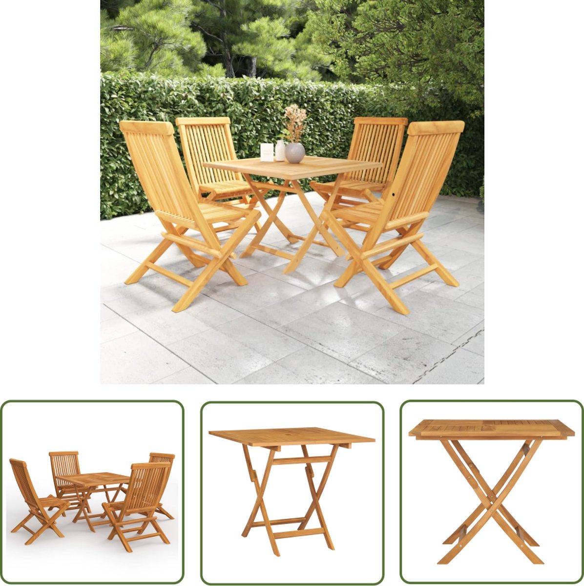 Massief teakhouten tuinset met eetkamerstoel en buitentafel - The Living Store.