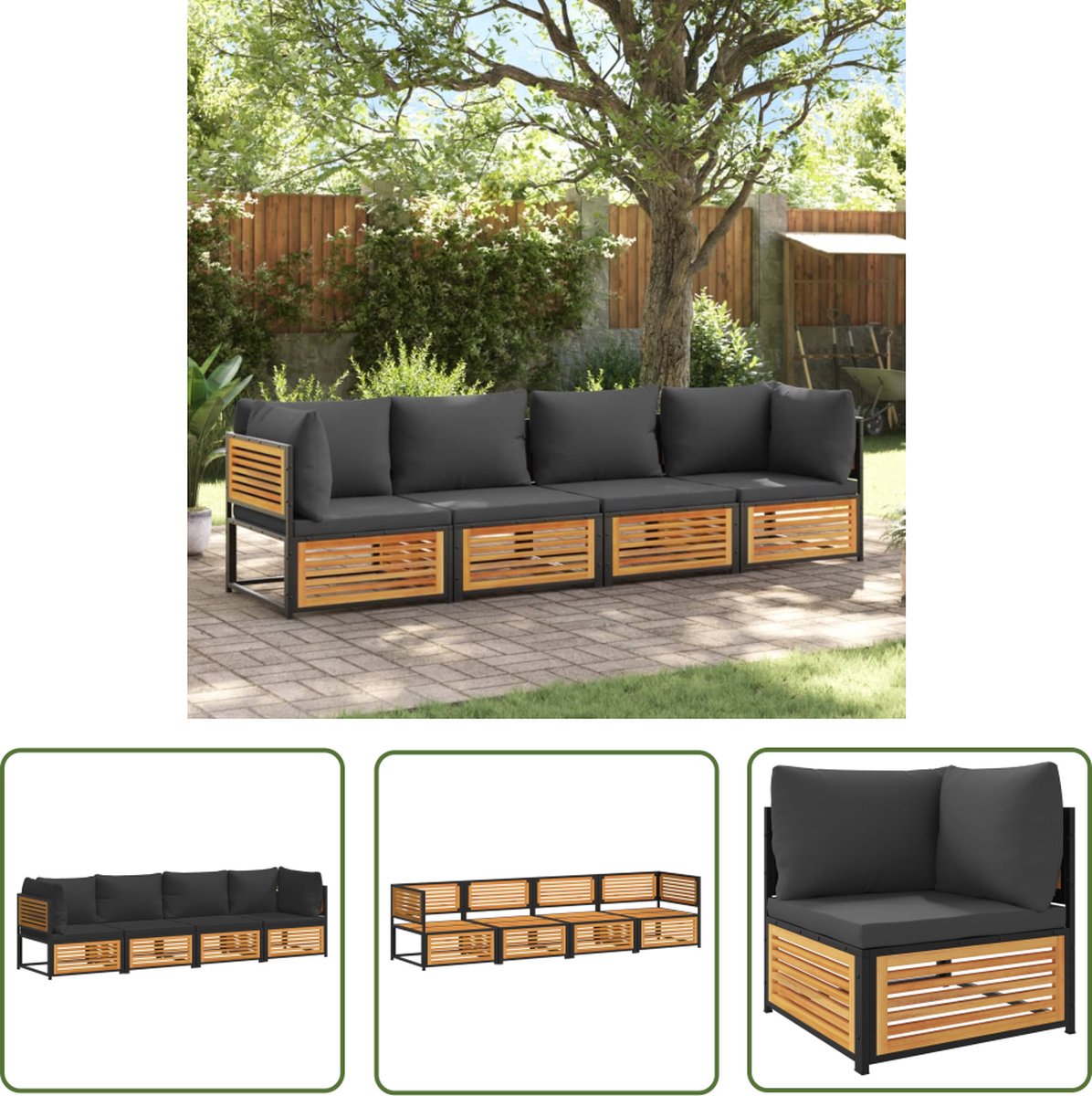 The Living Store 4-delige Loungeset met kussens massief acaciahout - Loungeset - Acacia Hout - Tuinset - Buitendecoratie - Lounge Set