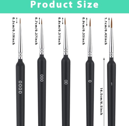 Ainolan Detailpenselen, penselenset, voor aquarel, olie, acryl, nail art, modelbouw, 10-delig