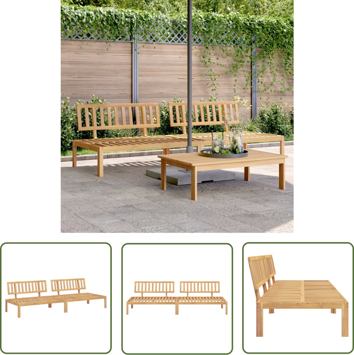 vidaXL Tuinset - Tuinbank - Tuinmiddenbanken 2 st pallet massief acaciahout - Acacia Hout - Outdoor Furniture - Patio Furniture