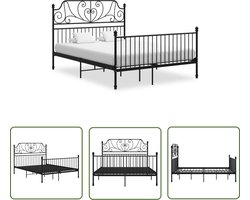 vidaXL Tweepersoons Bed - Metalen Bed Frame - Bedframe metaal zwart 160x200 cm - Zwarte Bedpost - Slaapcomfort - Bed Voor Volwassenen