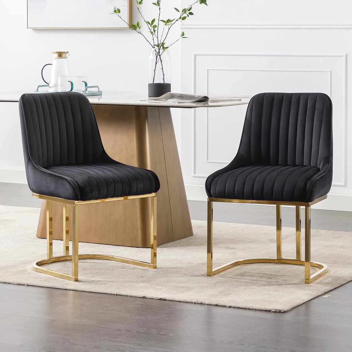 Fluwelen eetkamerstoelen set van 2 met metalen frame