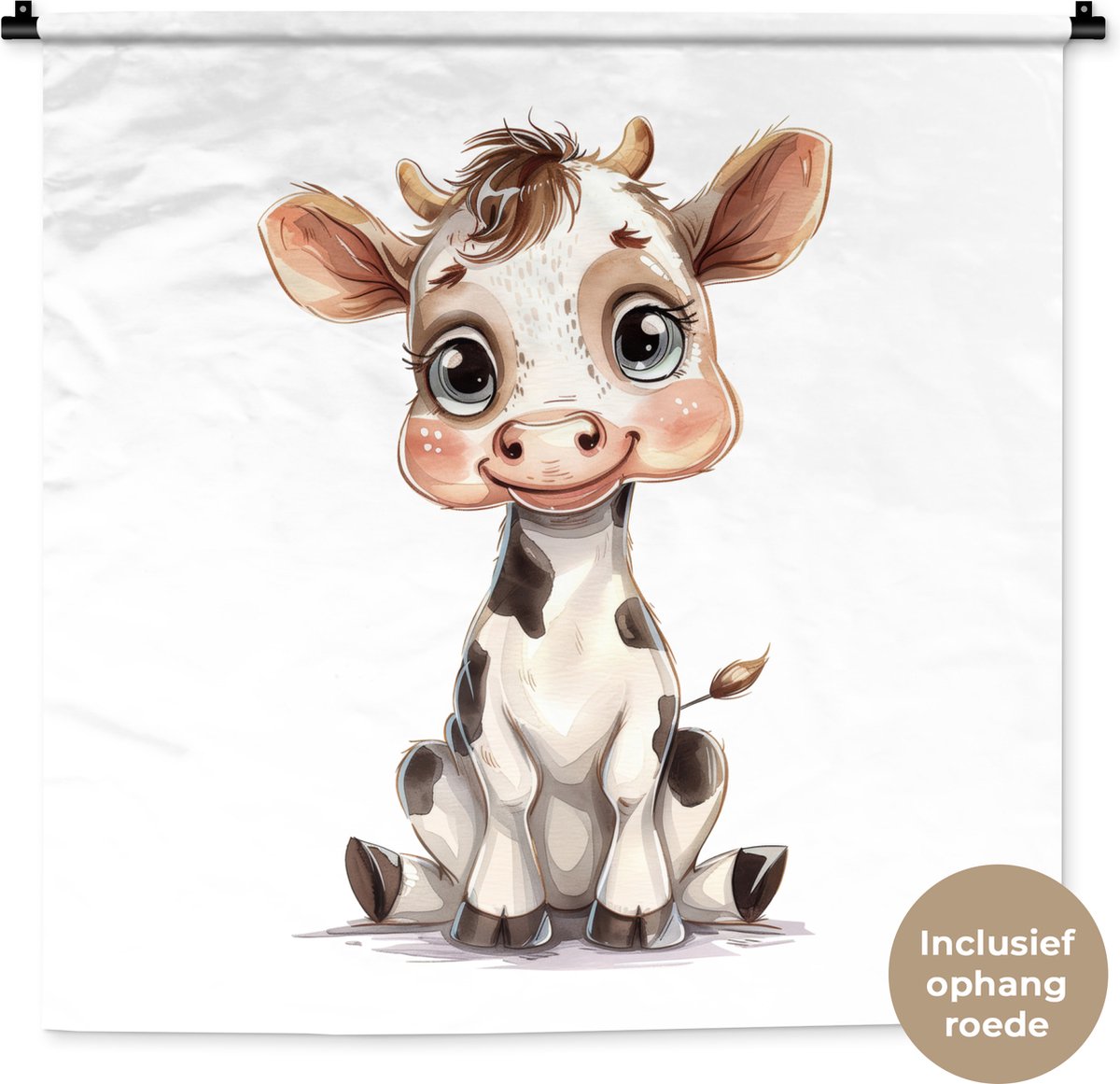 Wandkleed 90x90 cm - Wanddoek Koe - Baby dier - Boerderij dieren - Wandtapijt - Wandkleden