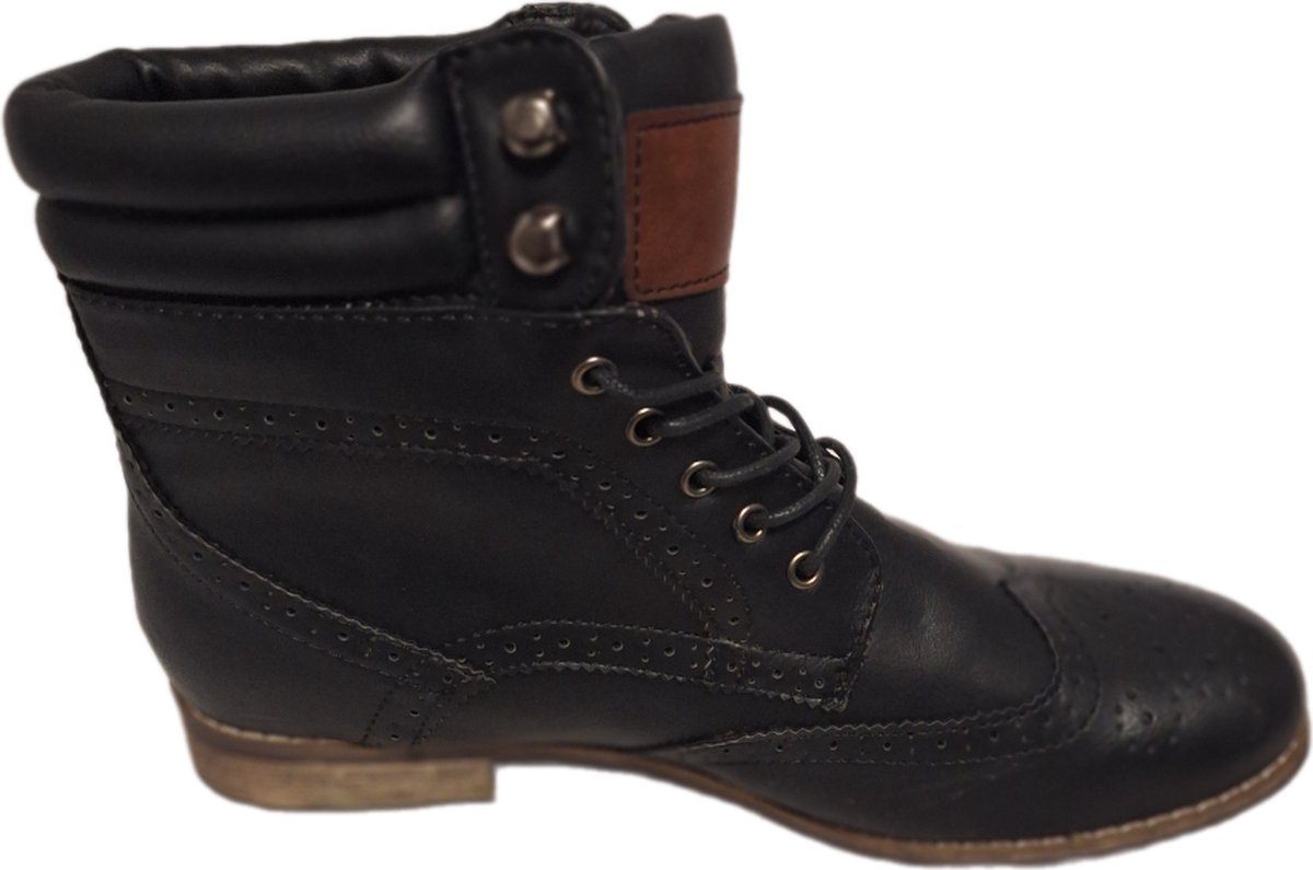JUMEX-LEDER BOOTS- VETERS EN HOOKS-BLACK-LEER-41