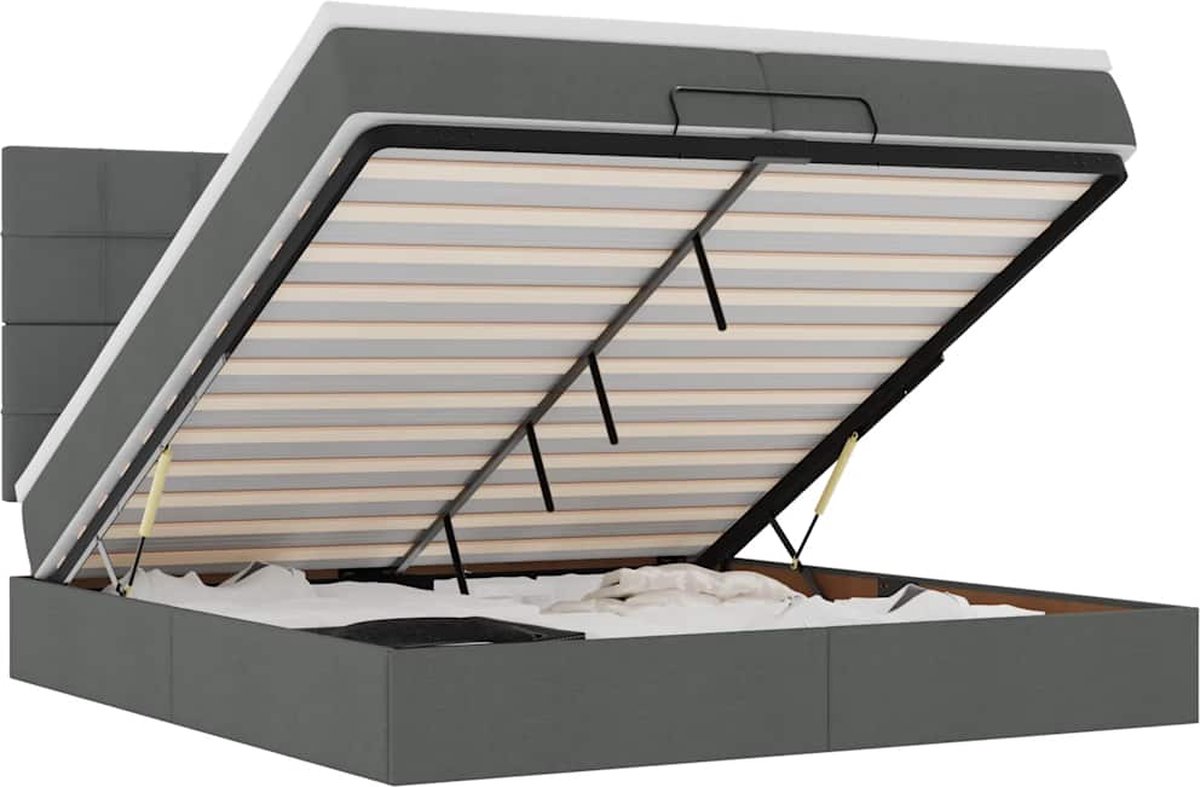 vidaXL - Ottoman - bed - met - matrassen - 200x200cm - stof - donkergrijs