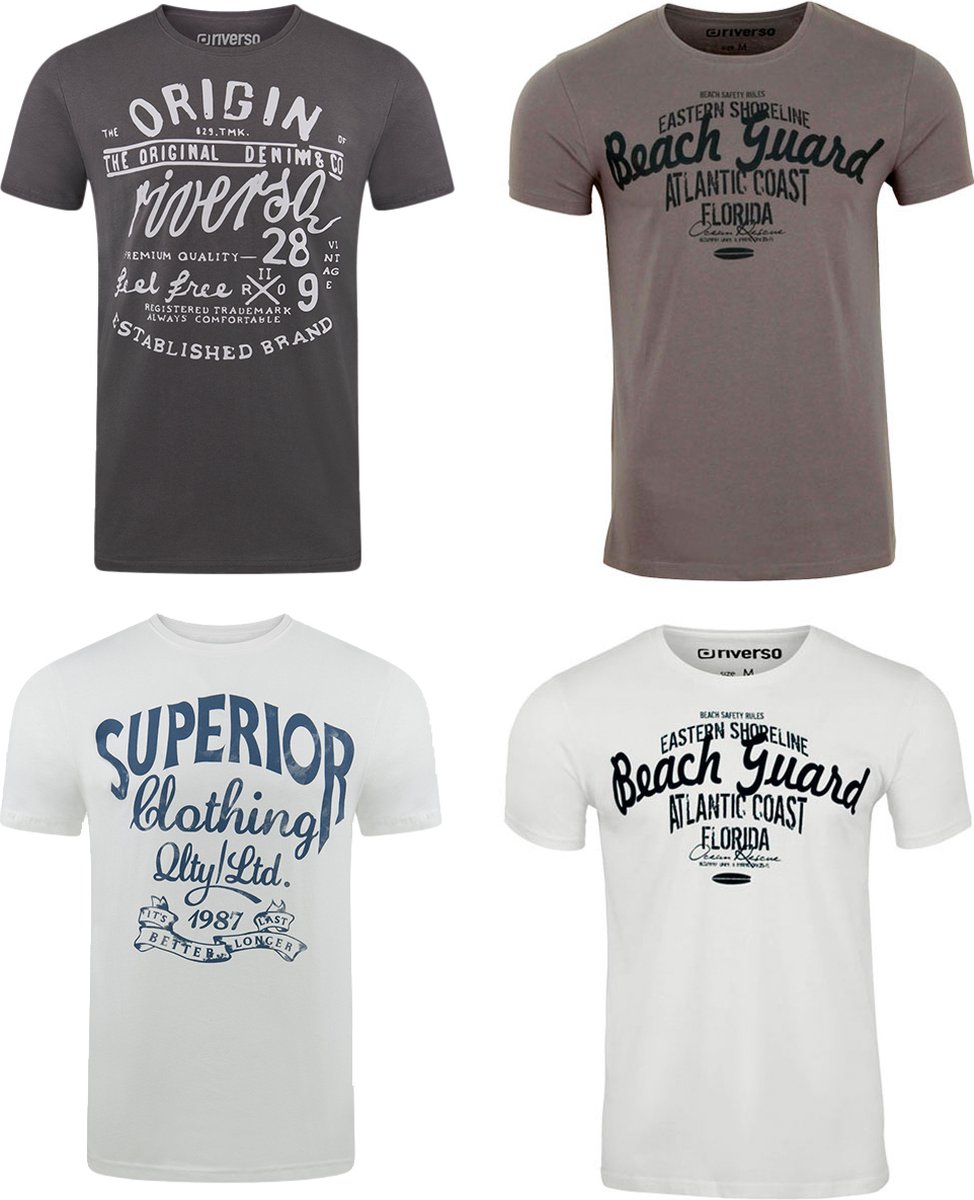 riverso Heren T-Shirt RIVLeon 4 Pack regular fit Veelkleurig L Ronde Hals Volwassenen - gemaakt van 100% katoen