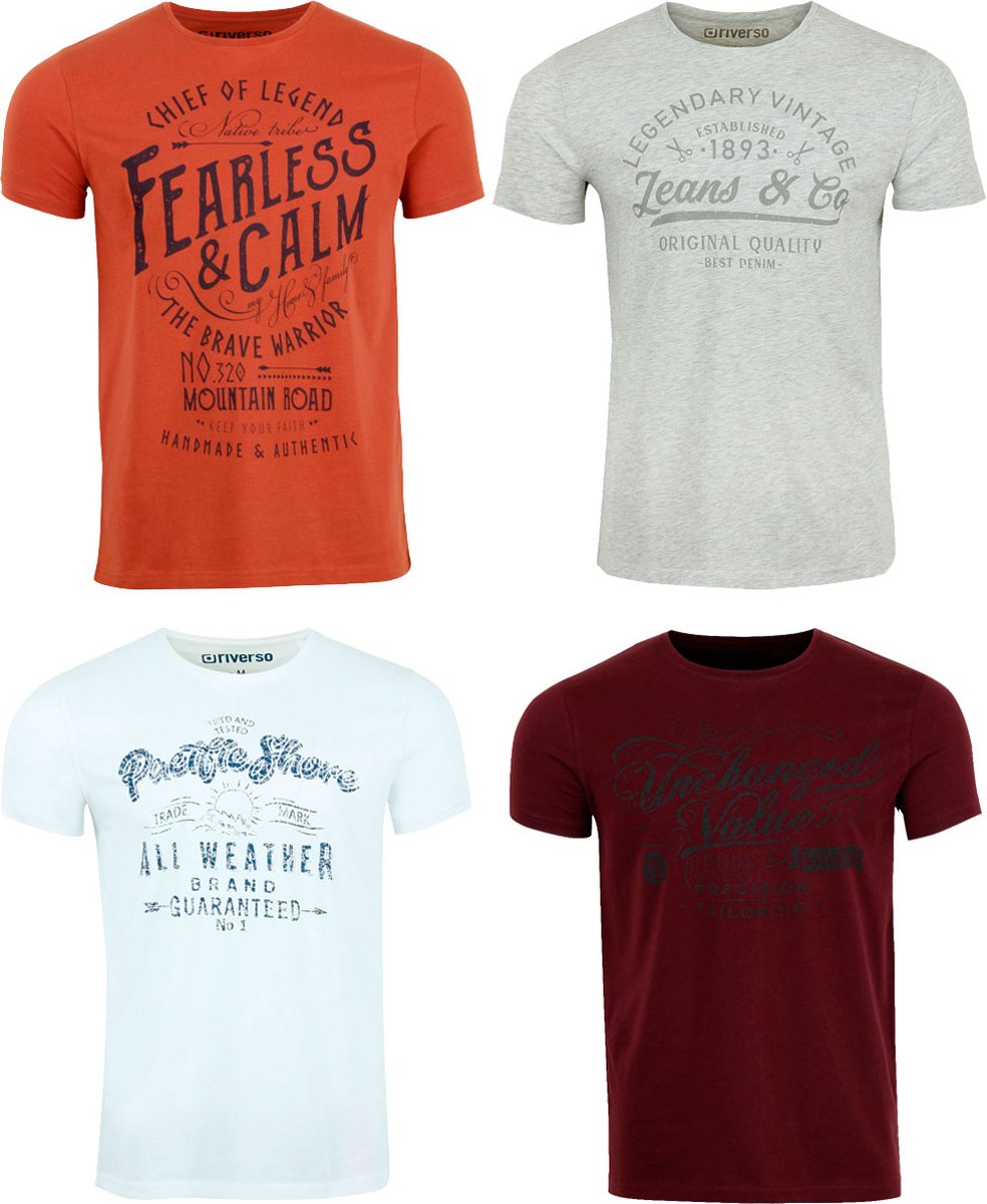 riverso Heren T-Shirt RIVLeon 4 Pack regular fit Veelkleurig S Ronde Hals Volwassenen - gemaakt van 100% katoen